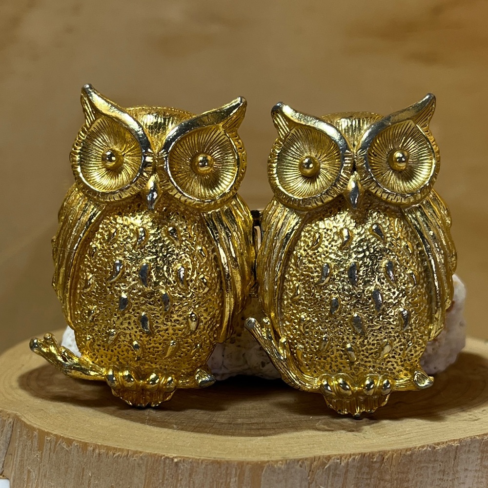 Vintage Jeannie Bouchever Gold Tone Owl Belt Buckle Set 1979
